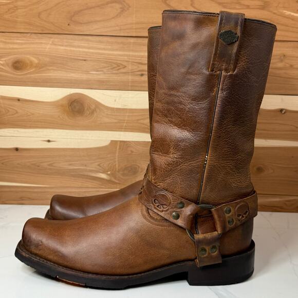 Harley-Davidson Leather Boots Rory 11-Inch Brown Skull D93146 Men's Size 10.5 - Picture 3 of 16